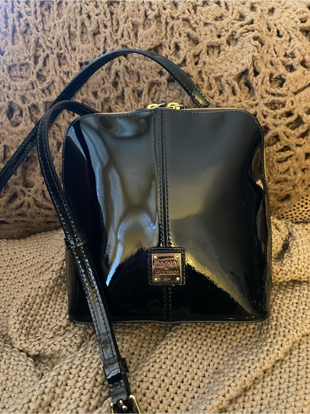 Dooney & Bourke black patent leather Trixie crossbody bag
